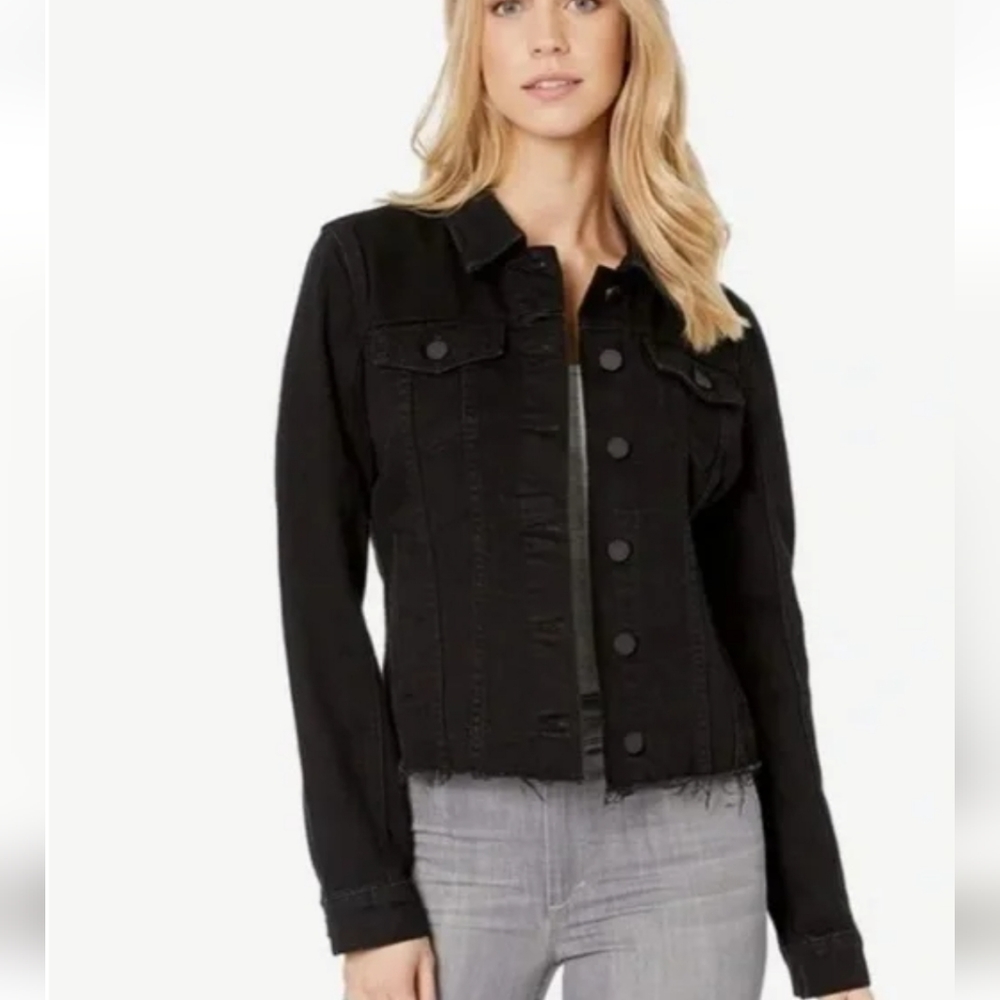 BLANK NYC raw hem black denim jacket size medium